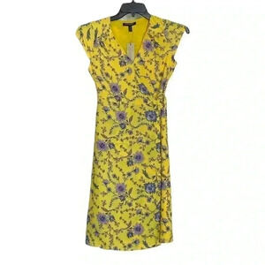 Banana Republic yellow floral wrap midi dress sz 2 Pet